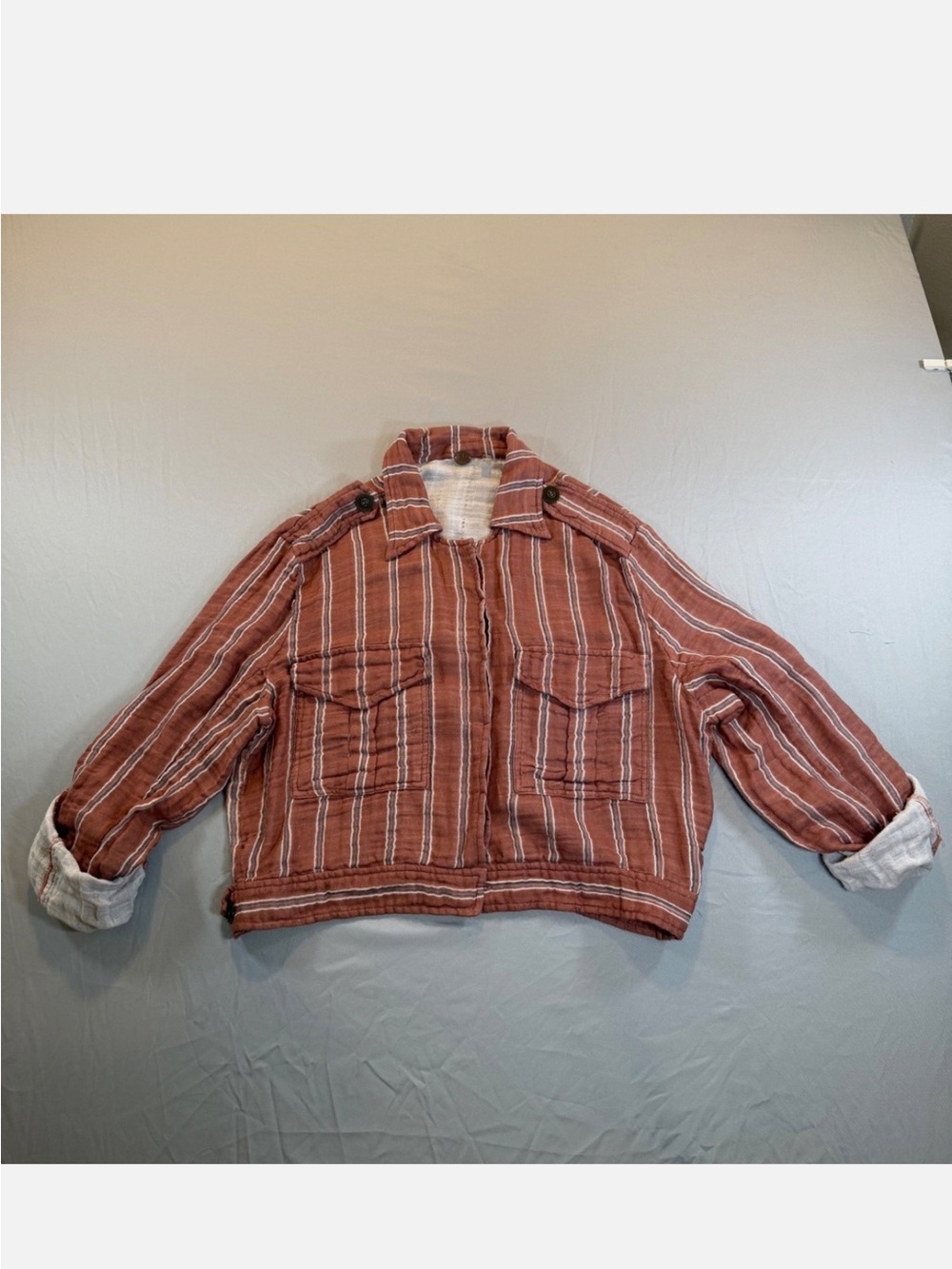 Free People One Dusky Rust Textured Cropped Jacket with Metal Buttons Tag